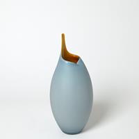 Frosted Blue Vase with Amber Casing