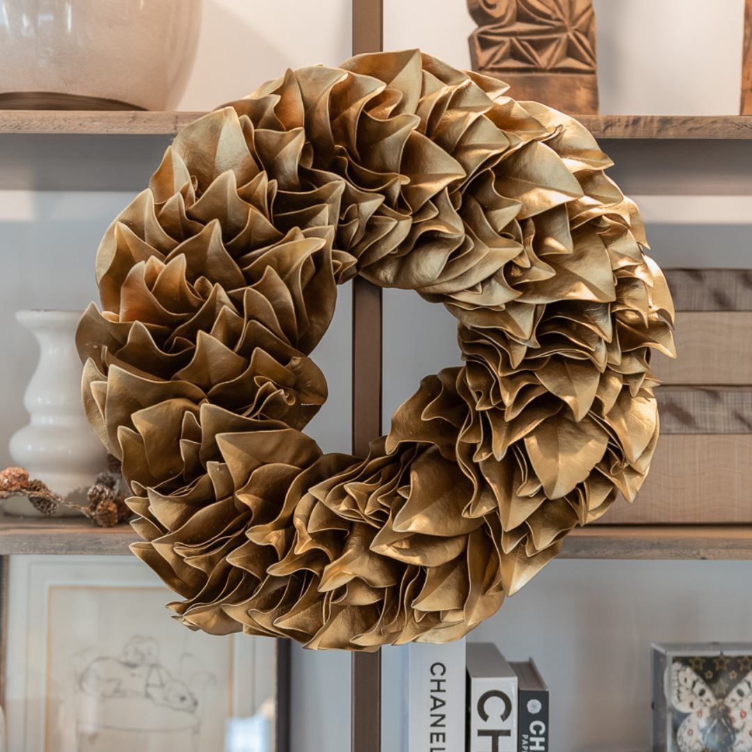 Gold Lacquer Magnolia Leaf Wreath