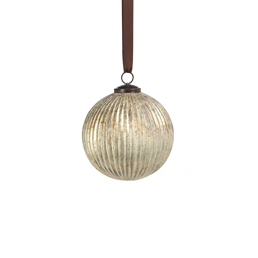 Antique Ribbed Silver Glass Ball Ornament