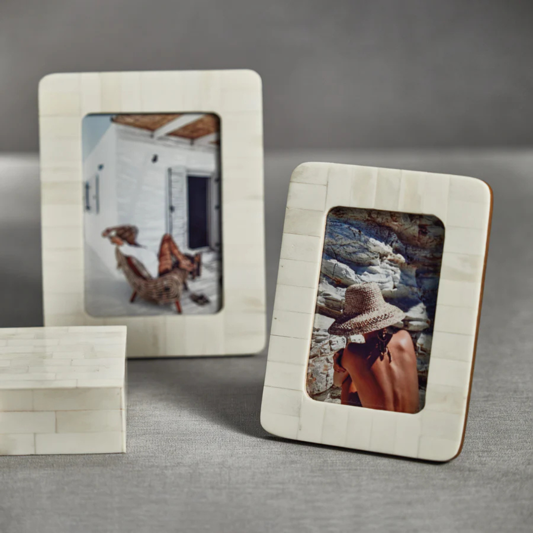 White Bone Inlay Photo Frame with Rounded Corners