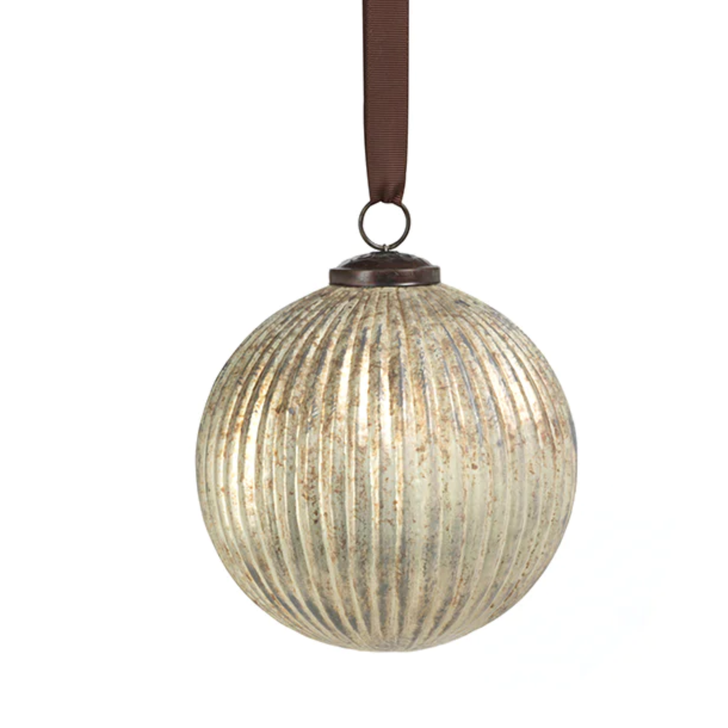 Antique Ribbed Silver Glass Ball Ornament