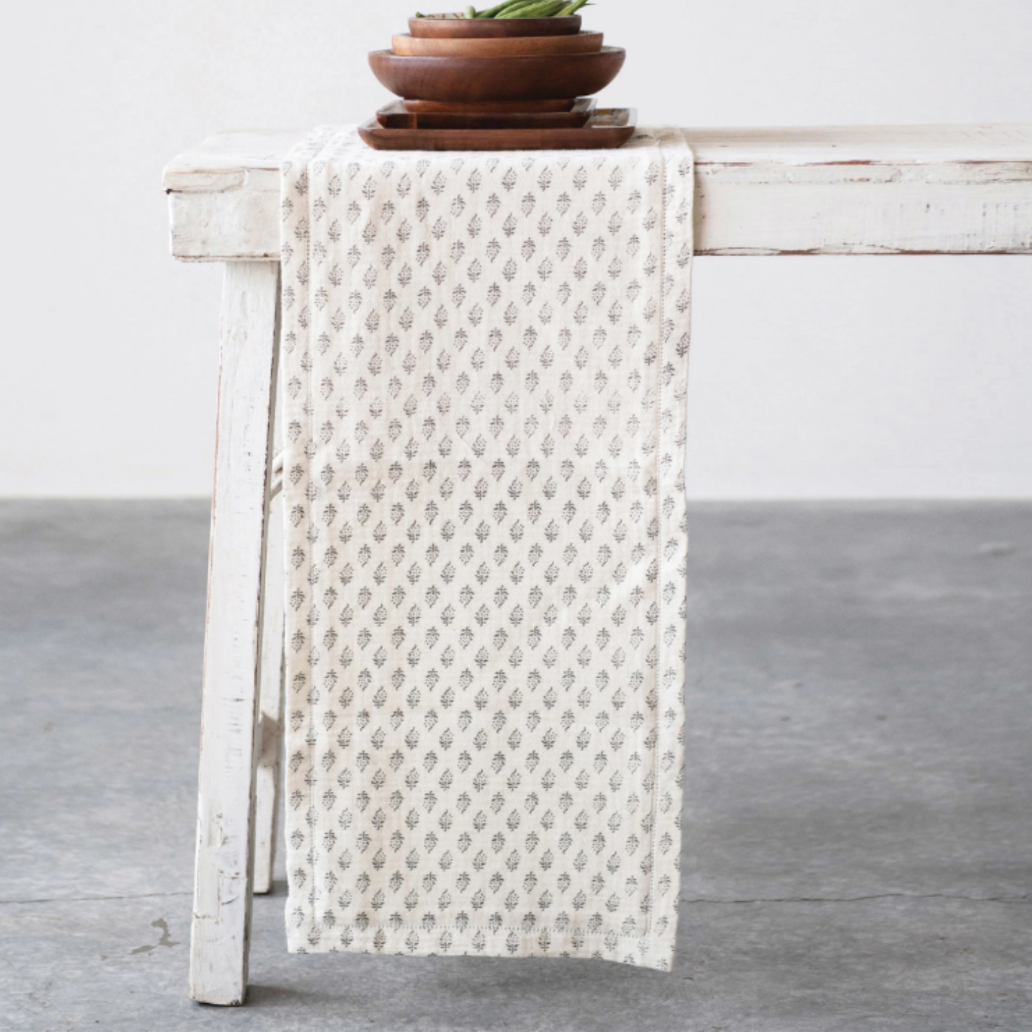 Cotton Table Runner with Printed Floral Pattern