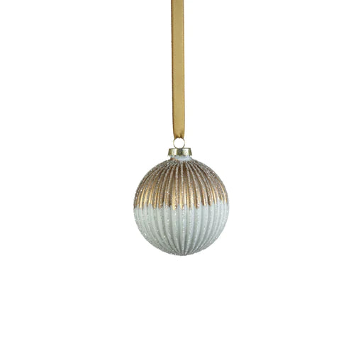 Ribbed Two-Toned Glass Ball Ornament