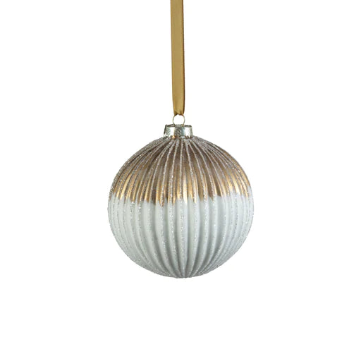 Ribbed Two-Toned Glass Ball Ornament