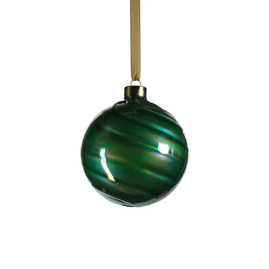 Emerald Luster Swirl Glass Ornaments
