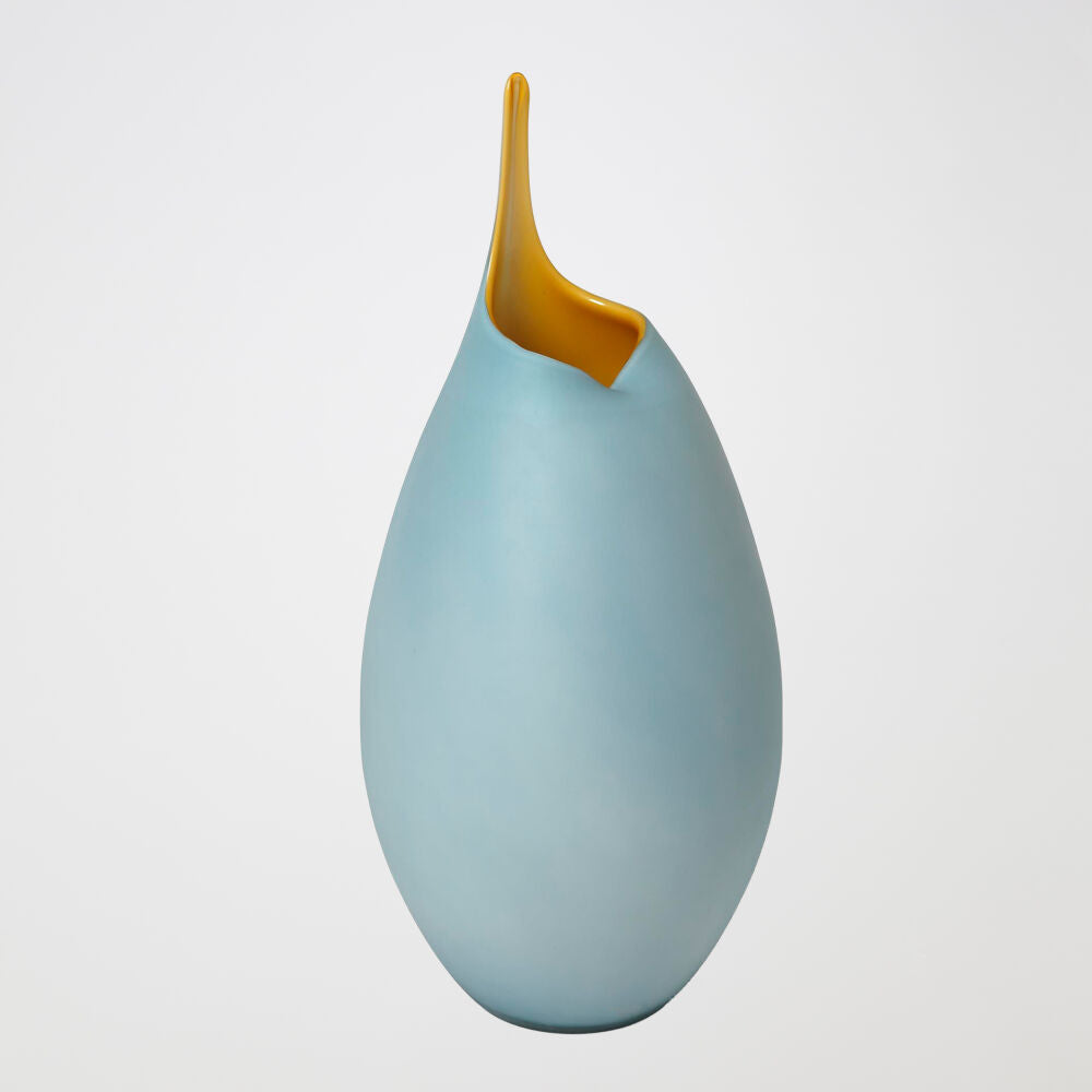 Frosted Blue Vase with Amber Casing