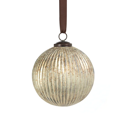 Antique Ribbed Silver Glass Ball Ornament