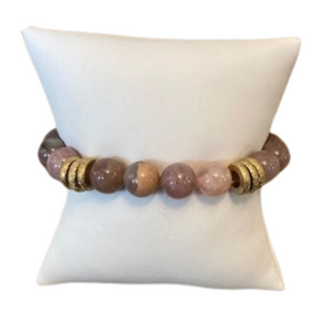 Rose Quartz Bracelet with Brass Rings IW-January Birthstone