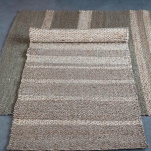 Hand-Woven Seagrass and Corn Husk Rug with Stripes