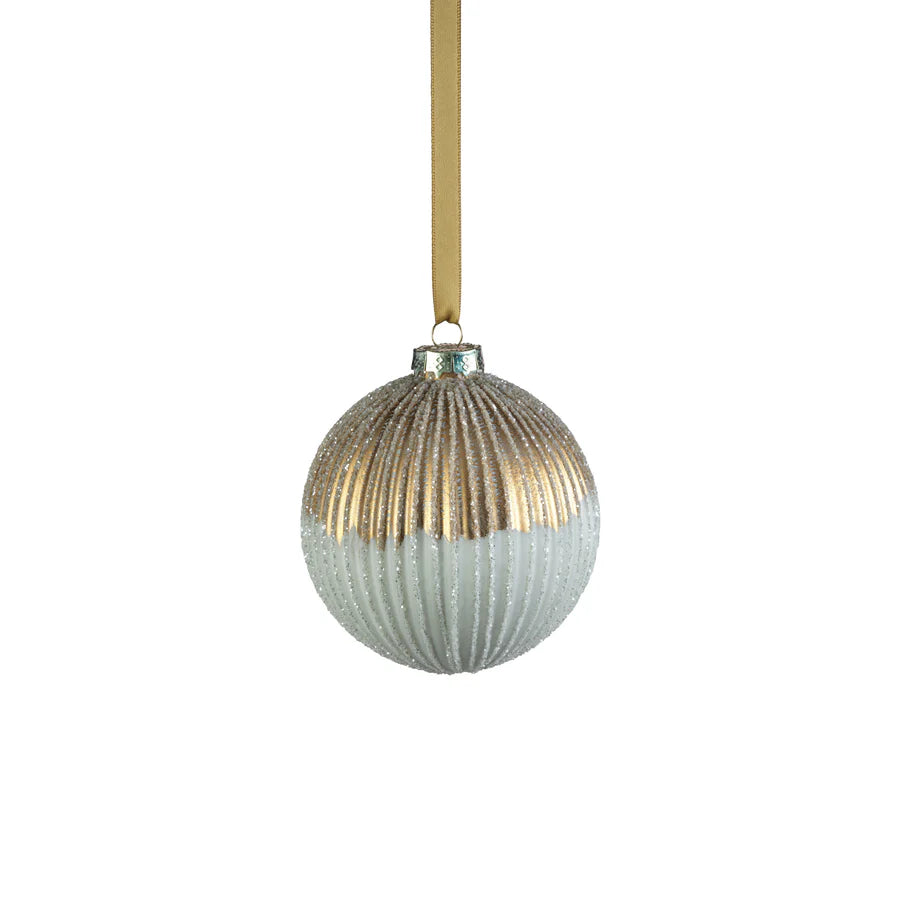 Ribbed Two-Toned Glass Ball Ornament