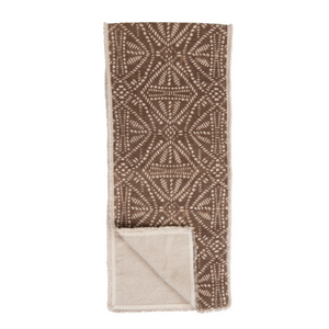 Stonewashed Cotton Canvas Table Runner with Pattern and Frayed Edges