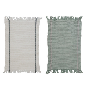 Cotton Waffle Weave Tea Towels with Fringe in Two Colors