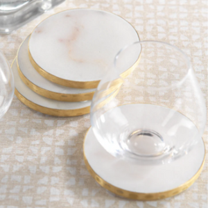 Set of 4 Marble Round Coasters with Gold Trim