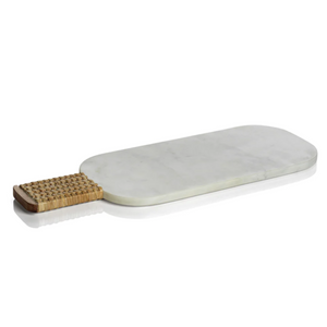 Marble Cheese and Charcuterie Board with Woven Cane Handle