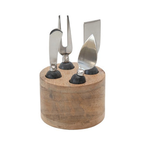 Marble Cheese Servers with Mango Wood Stand